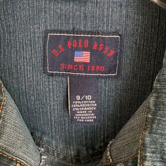 U.S. Polo Assn. Vintage 80s Disco Denim Long Sleeve Flare Leg Jumpsuit Size 9/10 - Picture 13 of 13